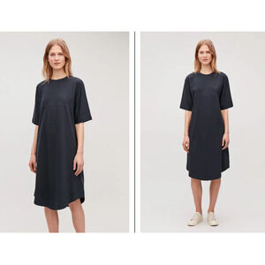COS Woven-Panelled A-Line Jersey Dress Midi Deep Blue sz XS‎